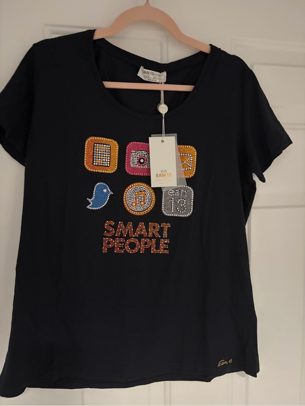 Women's Black 'Smart People' Embellished Short-Sleeve Tee